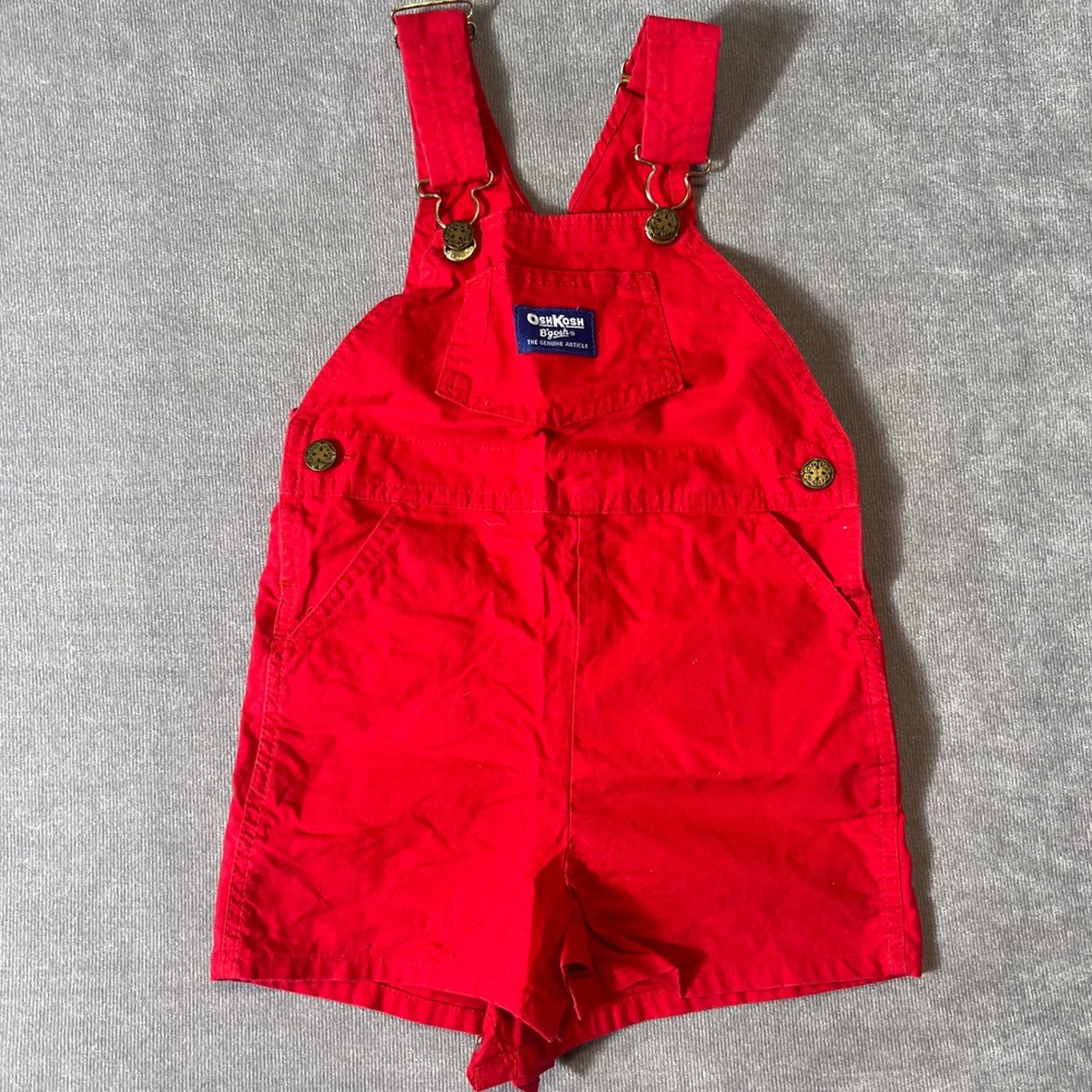 OshKosh Bgosh Kids Red Vestbak Cotton Shortalls Overalls Size 4T 744-9535